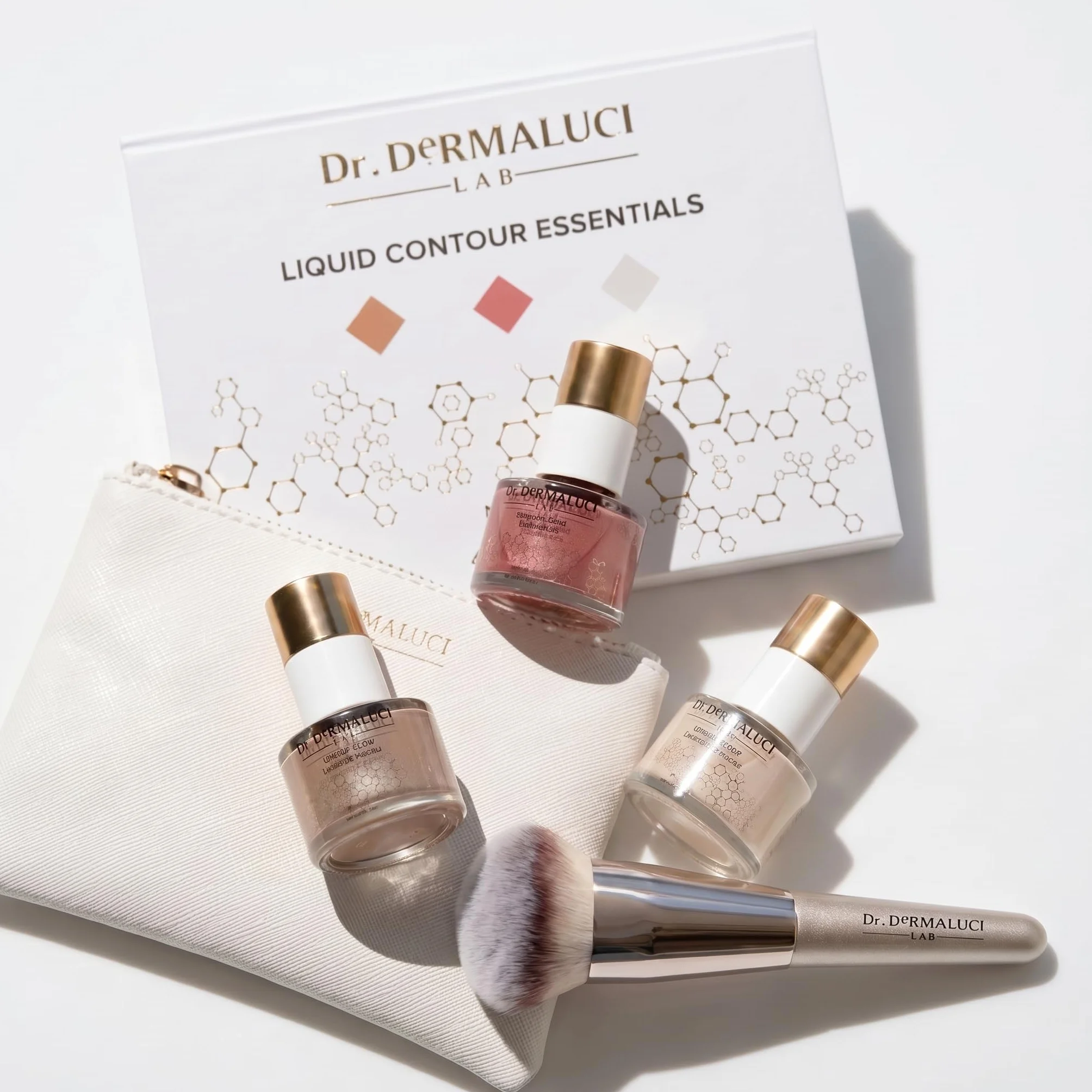 Dr. Dermaluci Lab Contouring Set Gesicht - Flüssiger Blush + Highlighter + Skin Perfector - Schminke Damen, Empfindliche Haut, Clean Make Up, Geschenkidee Frauen, Made in Italy
