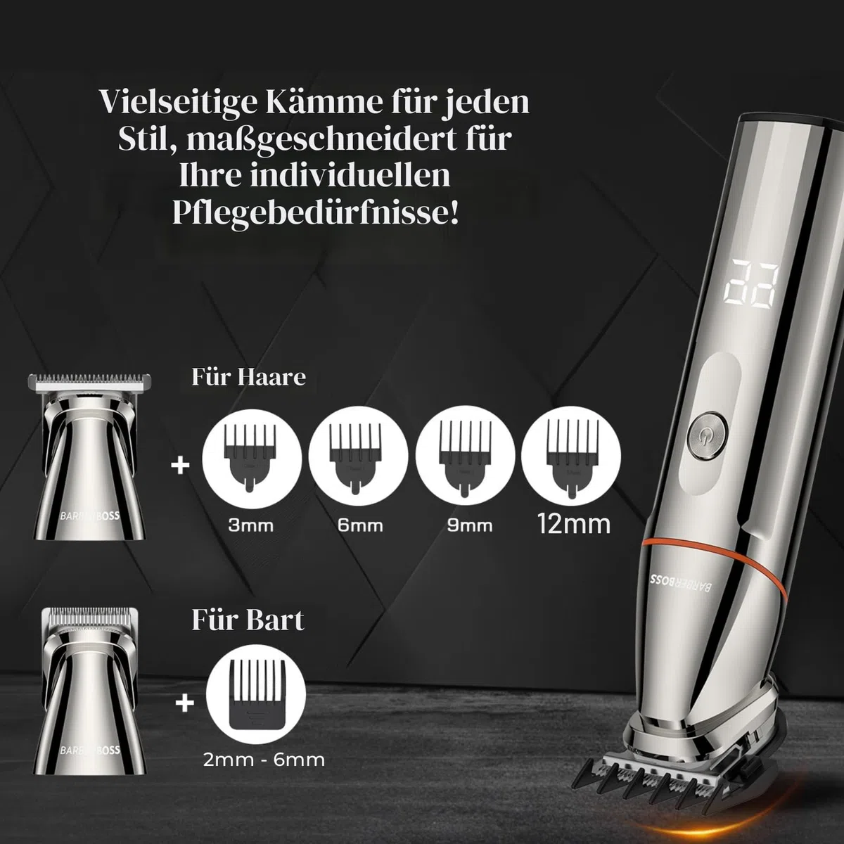 BarberBoss rasierer herren elektrisch, bartschneider herren, 5-in-1 Pflegeset für Männer, Haarschneidemaschine, Bartschneider-Set, Detailrasierer, Präzisionstrimmer für Nase, Ohren & Körper, QR-6010