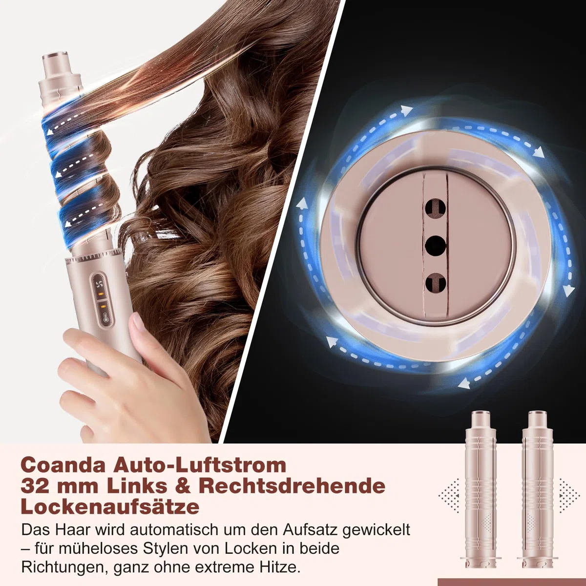 7MAGIC 7 in 1 Airstyler, 110000 U/Min, 1400W, Rundbürstenföhn, Lockenstab Auto-Wrap, Glätteisen, Ionen Föhn