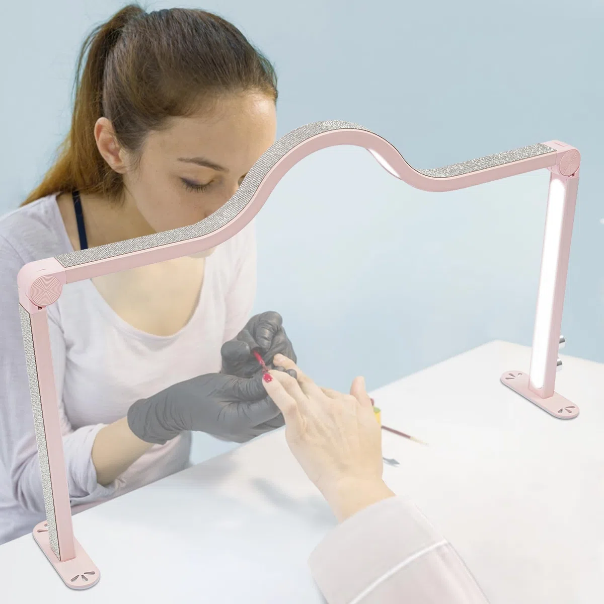 Wimpernleuchte für Maniküre Nagellampe LED Lampe für Kosmetik Tischlampe dimmbar mit 420 Lampenkugeln für Nagelkunst Wimpernverlängerung und Make-up Anwendung (Rosa)