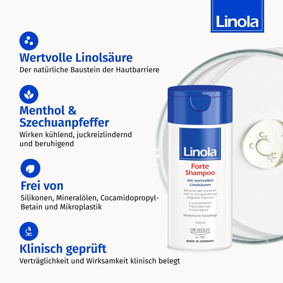 Linola Forte Shampoo & Haar- und Kopfhautspülung - 2 x 200 ml | Dusch-Set gegen Juckreiz und Schuppenflechte | Für entspannte Kopfhaut und geschmeidiges Haar