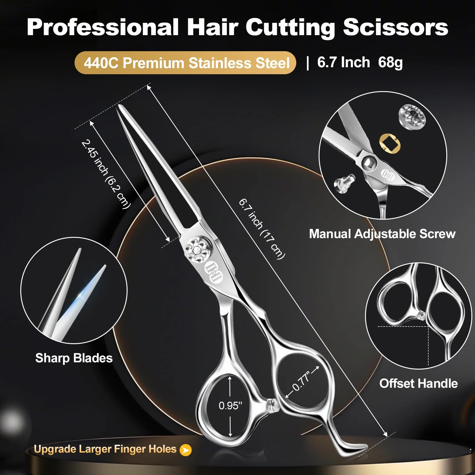 CIICII Friseurschere Profi 440C 6,7 Zoll Haarschere & Effilierschere Set für Haarschnitt Bart Trimmen