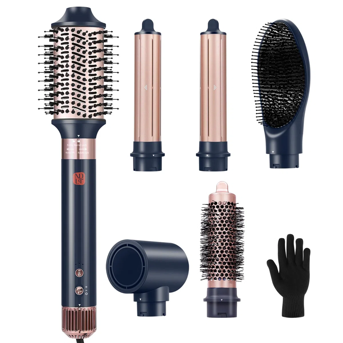 NDLT Hairstyler 6 in 1 Airstyler, 120.000 RPM Haarstyler mit Hochkonzentrierter Ionen-Technologie, Warmluftbürste, Haartrockner, Glättungsbürste & Lockenstab für schnelles Trocknen, Glätten und Locken