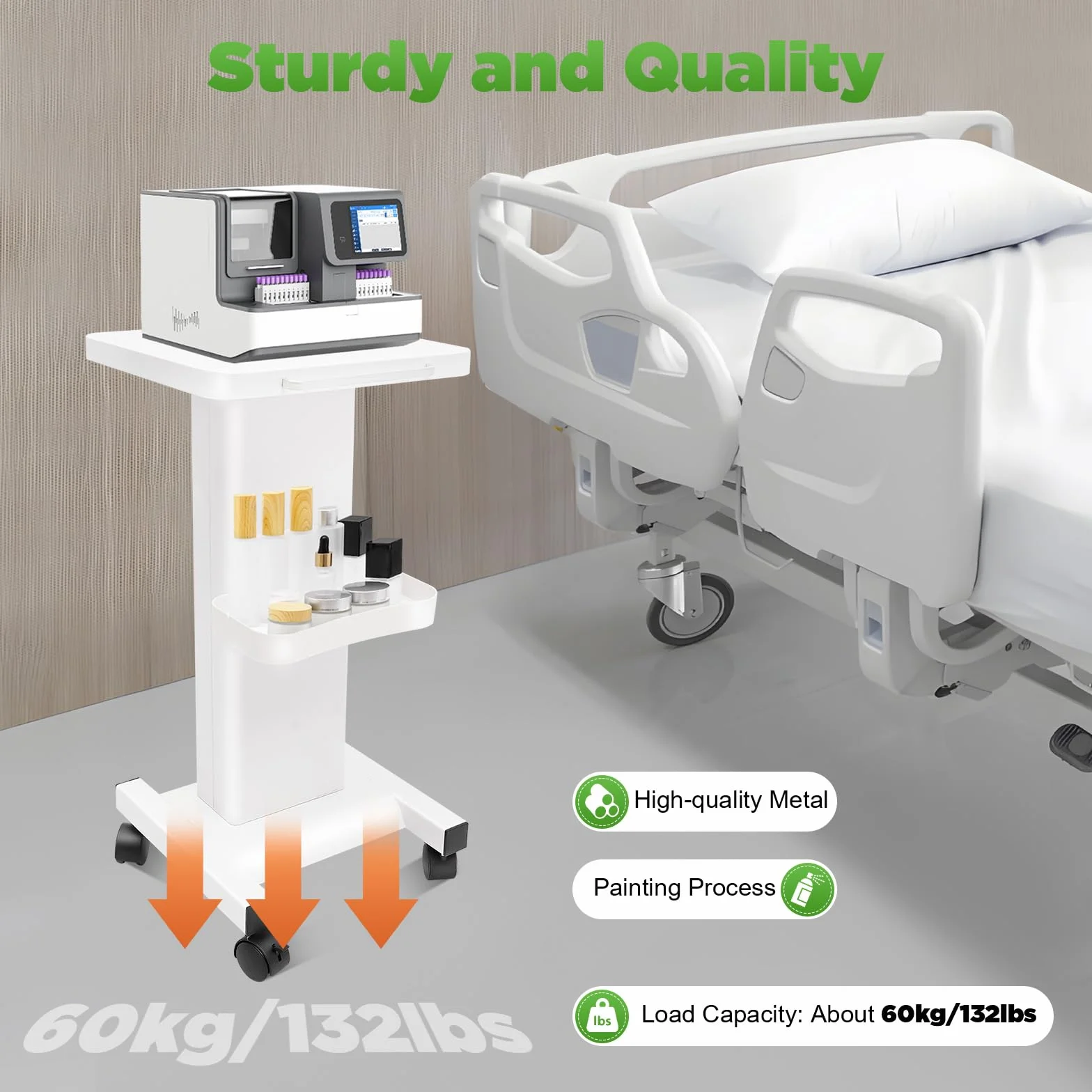 OUKANING Kosmetik Rollwagen Weiß, Metall, Tragfähigkeit 60kg, Ergonomischer Griff