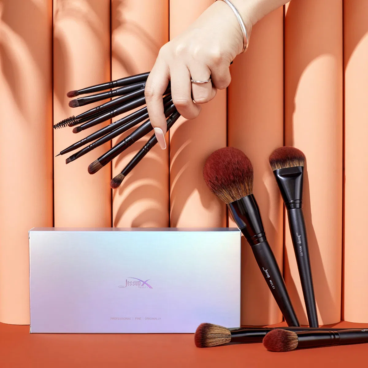 Jessup Professionelles Make-up-Pinsel-Set 13-teilig vegan Foundation Konturen Blush Schwarz T300