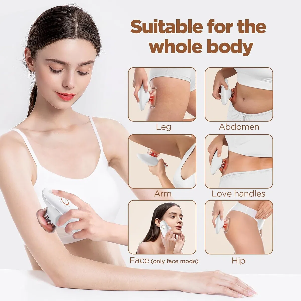 Schröpfmassagegerät mit EMS & Rotlicht, 2-in-1 Körper & Gesichtsmassage, Massagegerät für Straffere Haut, Massage durch Elektrische Stimulation,Anti Cellulite Massagegerät für Bauch,Weiß,mit 100ml Gel