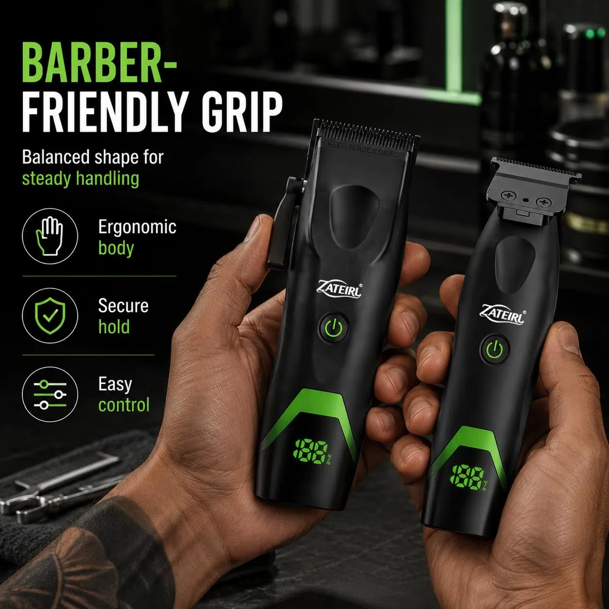 Professionelle Haarschneidemaschinen für Männer, schnurlos, professionelles Friseurscheren-Set mit Präzisionsklingen, USB-Aufladung, Führungskämme, für Männer und Frauen, Schwarz
