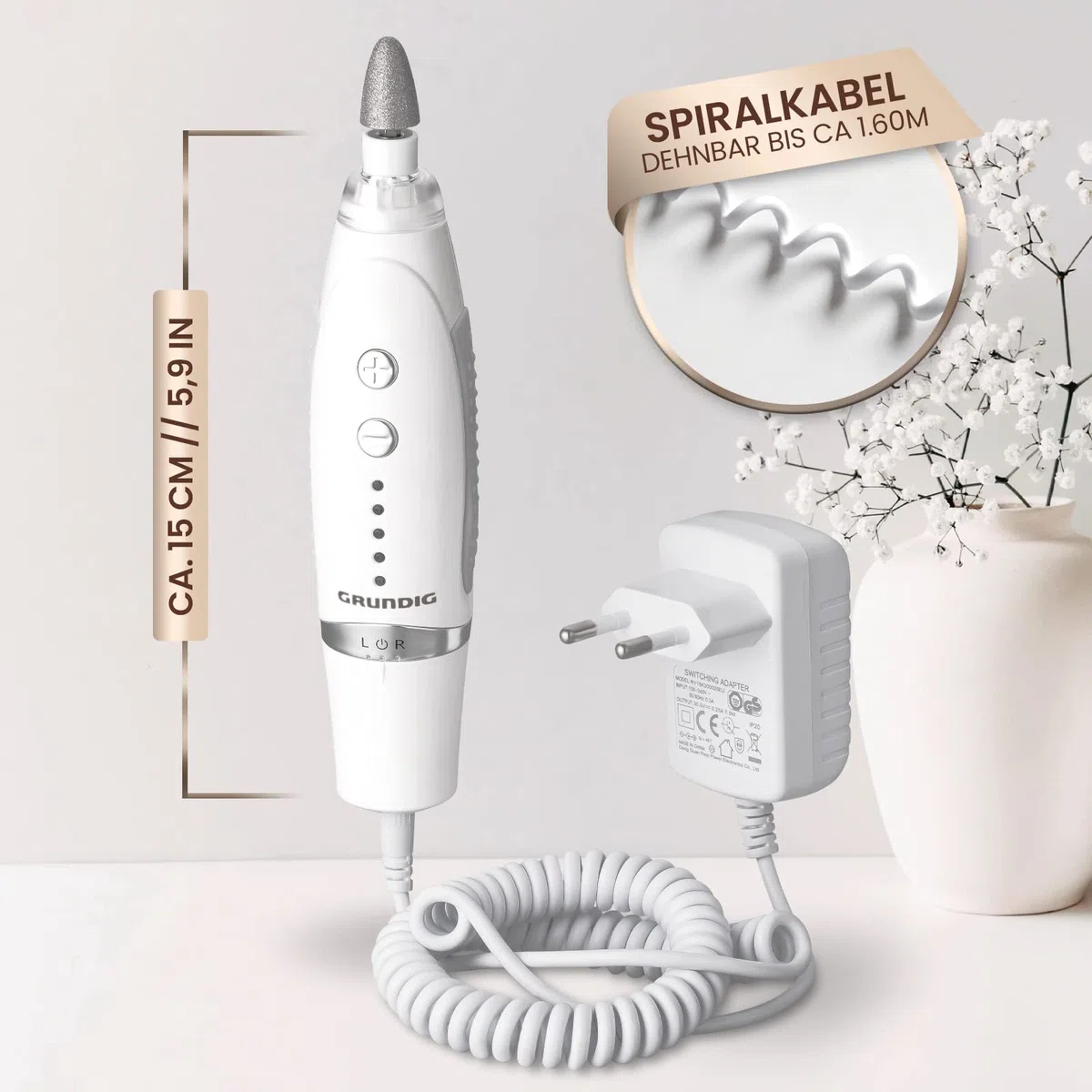 GRUNDIG Maniküre Set elektrisch - Schöne Nägel dank Power LED und 17tlg Saphir Zubehör Pediküre Fußpflege Set & Maniküre Set mit Zubehör Nachbestellmöglichkeit elektrische Nagelfeile (Maniküre Set V2)