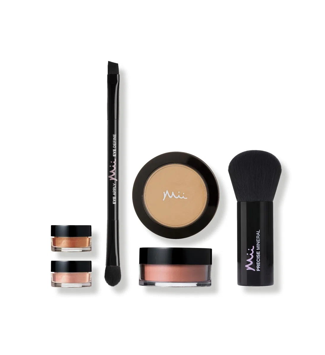Mii Cosmetics | 100% Mineral Beautiful Basics Foundation, Lidschatten, Rouge & Pinsel Set | Hochpigmentierte Farbe, für alle Hauttypen geeignet, super für empfindliche Haut | Sand 05