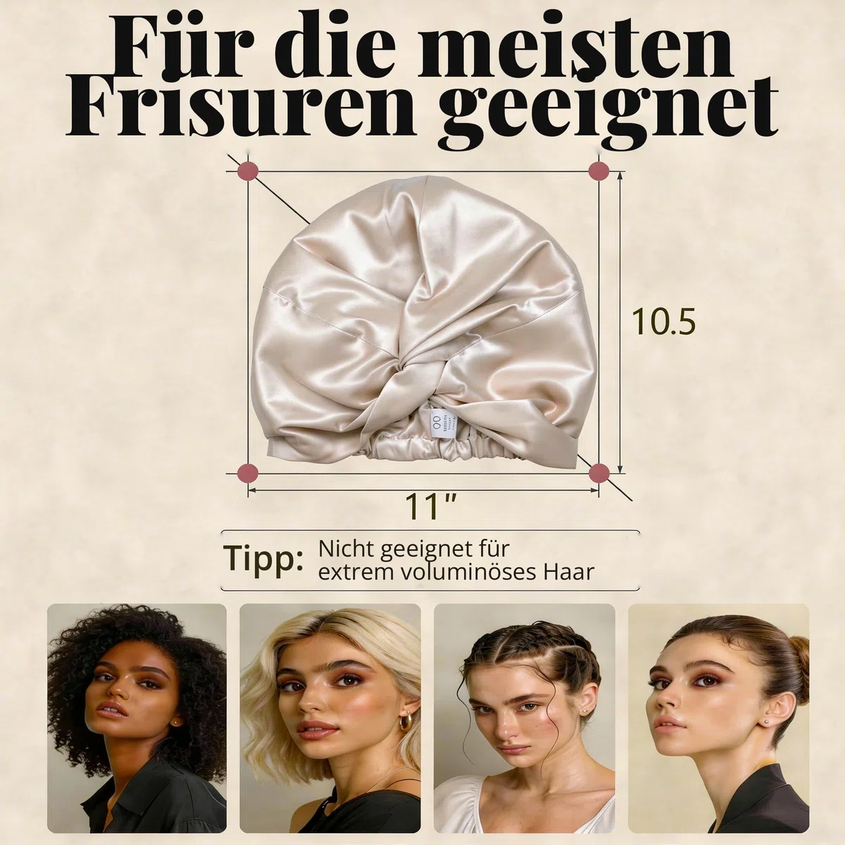 MATASSE Seidenhaube Zum Schlafen Aus 22 Momme Maulbeerseide, Verstellbares Bonnet Seide Für Damen, Doppellagige Schlafhaube Seide Atmungsaktiv Und Hypoallergen, Entworfen In Italien