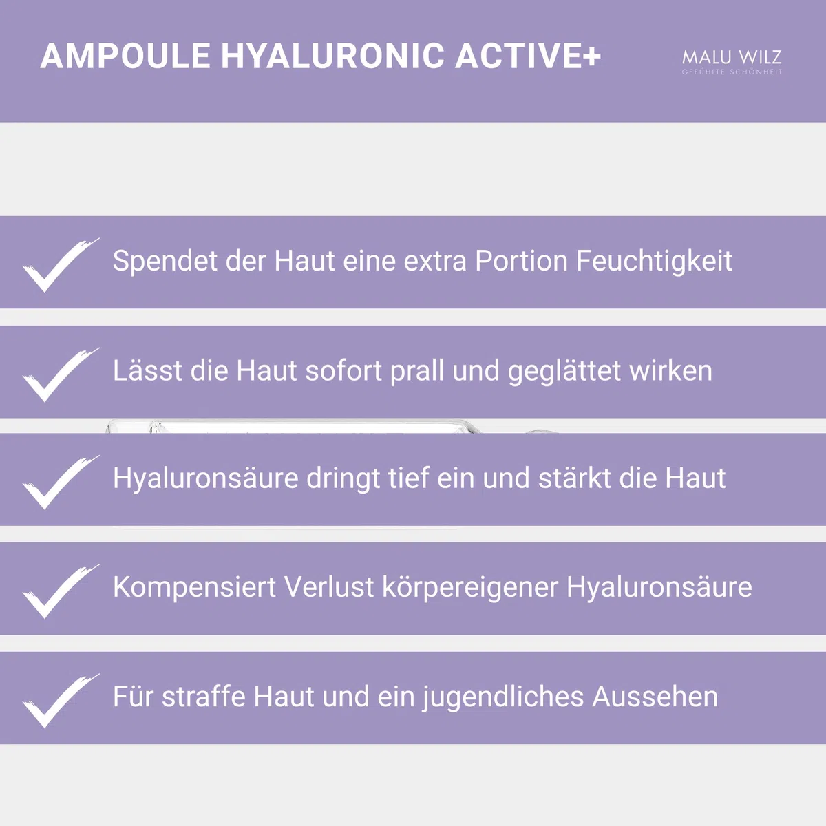 Malu Wilz Ampoule Hyaluronic Active+ 15 x 2ml I Hyaluron Ampullen Gesicht I Intensiv feuchtigkeitsspendendes Konzentrat I Für straffe, jugendliche Haut