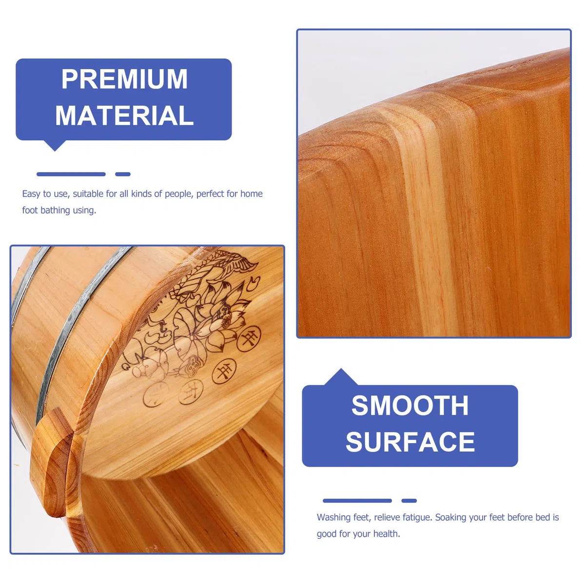Fußbadewanne aus Holz mit Breiten Griffen Multifunktionales Sitzbad und Handbad für Fußpflege Leichtes Design für Zuhause Geeignet für Eltern und Freunde
