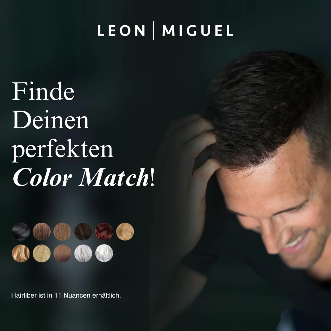 LEON MIGUEL Hair Fiber - Haarverdichtung - Premium Streuhaar/Schütthaar mit Soforteffekt bei Geheimratsecken, Haarausfall und lichtem Haar - Haarpuder | 25g (Dunkelbraun)