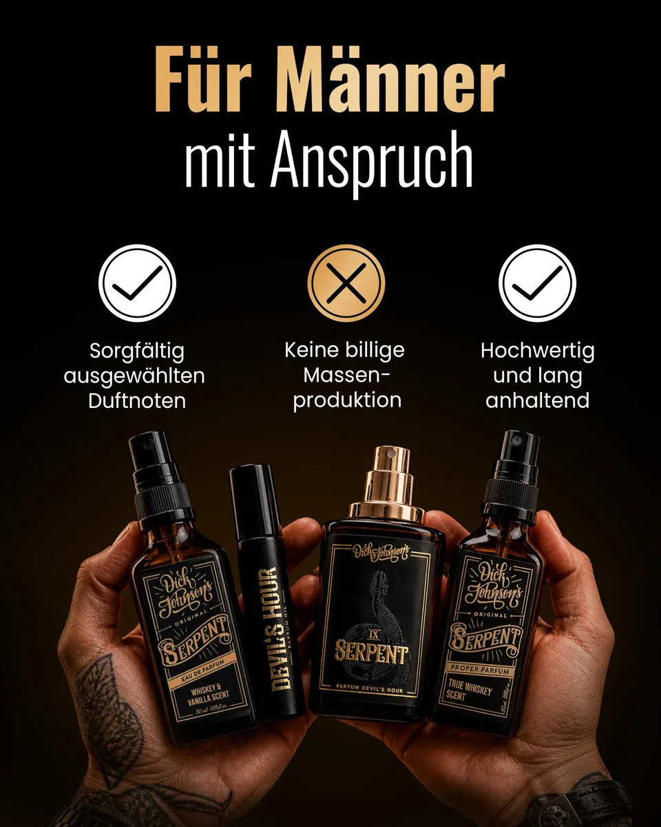 Dick Johnson Parfum Serpent True Whiskey 50 ml – Parfum mit Whiskeynote Tonkabohne Sandelholz – Herrenduft für Männer – Langanhaltendes Herrenparfum – Männer Parfüm Geschenk – Made in Finnland