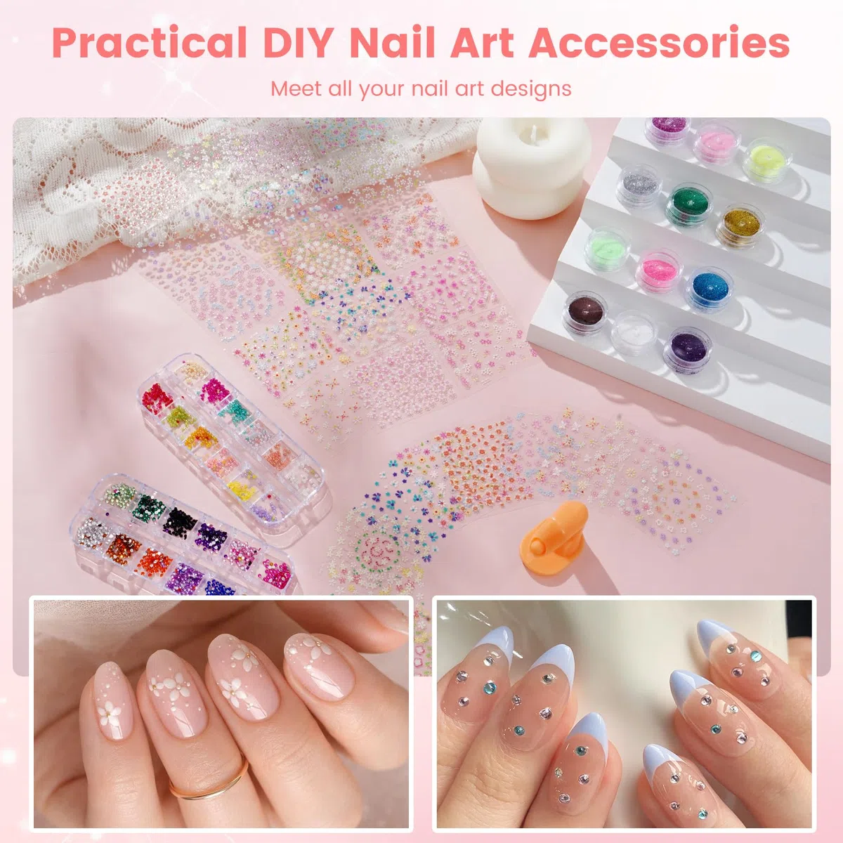 Deciniee Acryl Nagel Kit: Acryl Pulver Set mit UV-Lampe/Elektrischen Nagel Bohrer/False Tipps /6 Farben Pulver+Monomer Gel Nägel Set Nageldesign in Rosa Geschenktasche Frauen