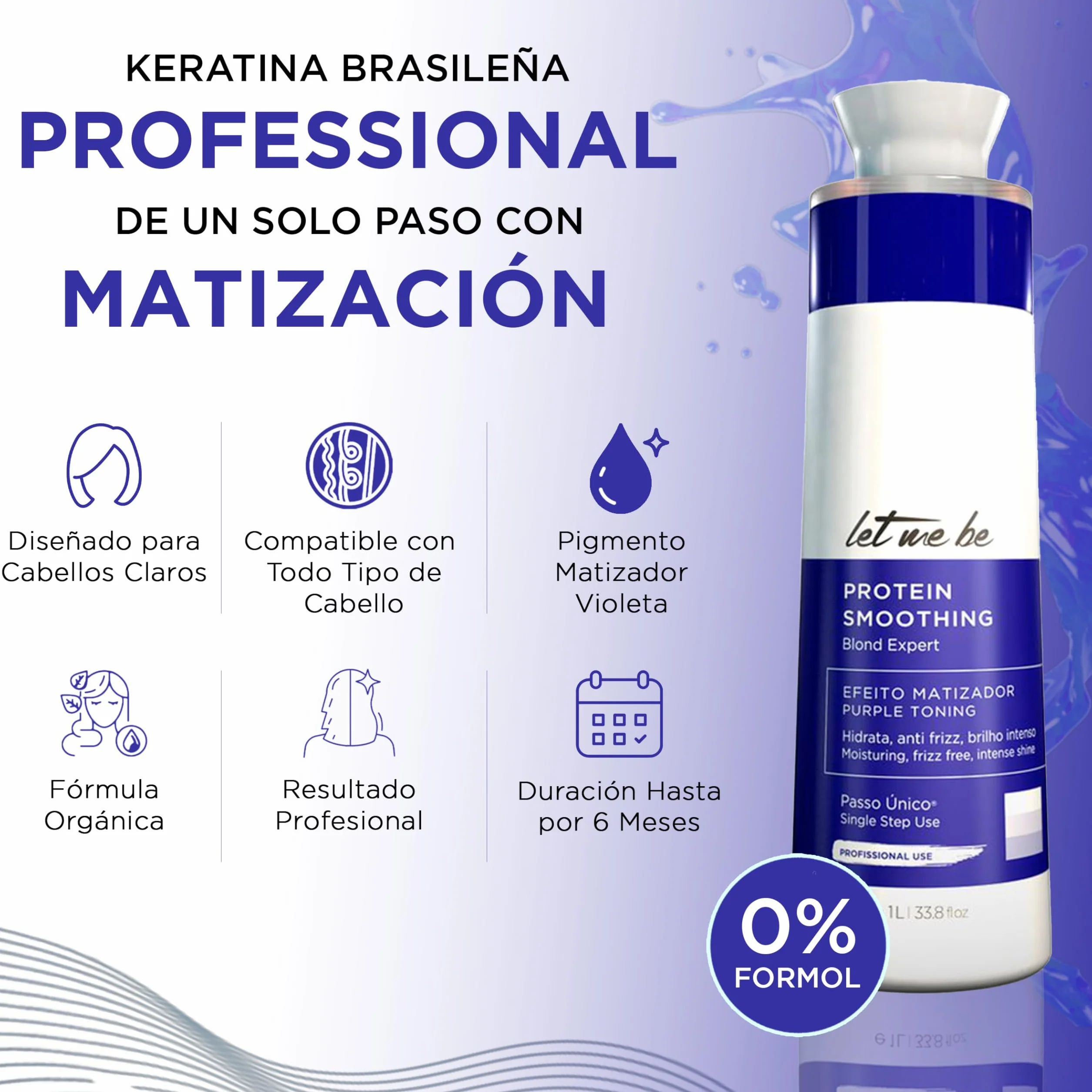 Let Me Be – Protein Smoothing Blond Expert, 1-Schritt Glättung ohne Formaldehyd, mit Keratin & Bio-Wirkstoffen, schützt blondes, graues & blondiertes Haar – 100 % brasilianisch (500ml)