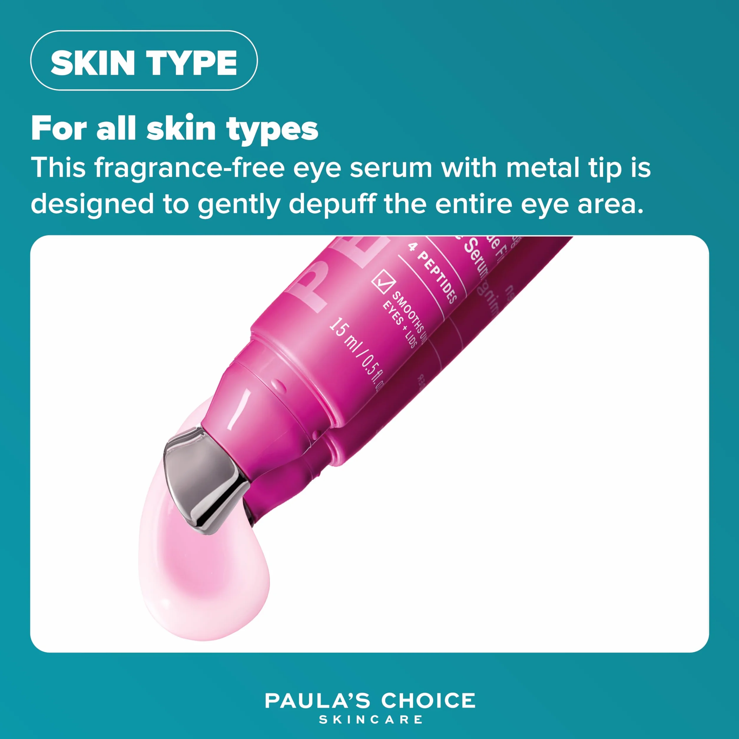 Paula's Choice Pro-Collagen Peptide Straffendes Augenserum, 15 ml | Anti-Aging Peptide Augenserum - Reduziert Schwellungen & Spendet Feuchtigkeit - Leichte Gel-Serum - Metallapplikator