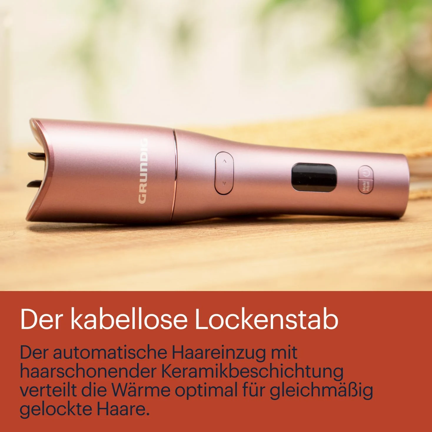 Grundig EasyCurl, automatischer Lockenstab, HS 6230, große und kleine Locken, lange und kurze Haare, kabellos, akkubetrieben, 3 Temperaturstufen, Keramikbeschichtung, Timer, LCD, Violett