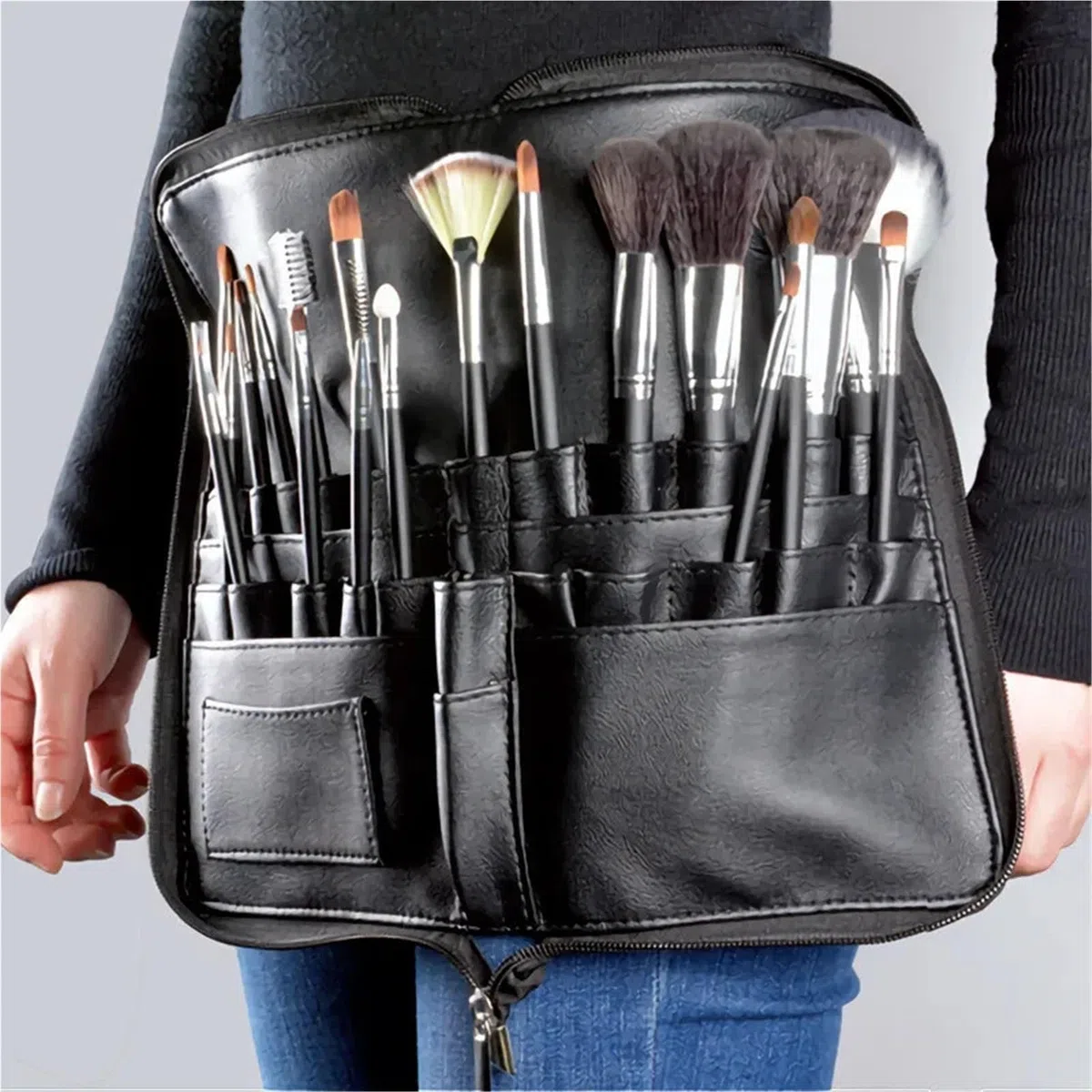 Make-up Gürteltasche 1PC PU Make-Up Pinsel Tasche Mit Zipper Gürtel Multi-Funktion Kosmetik for Professionelle Künstler Große Kapazität Lagerung
