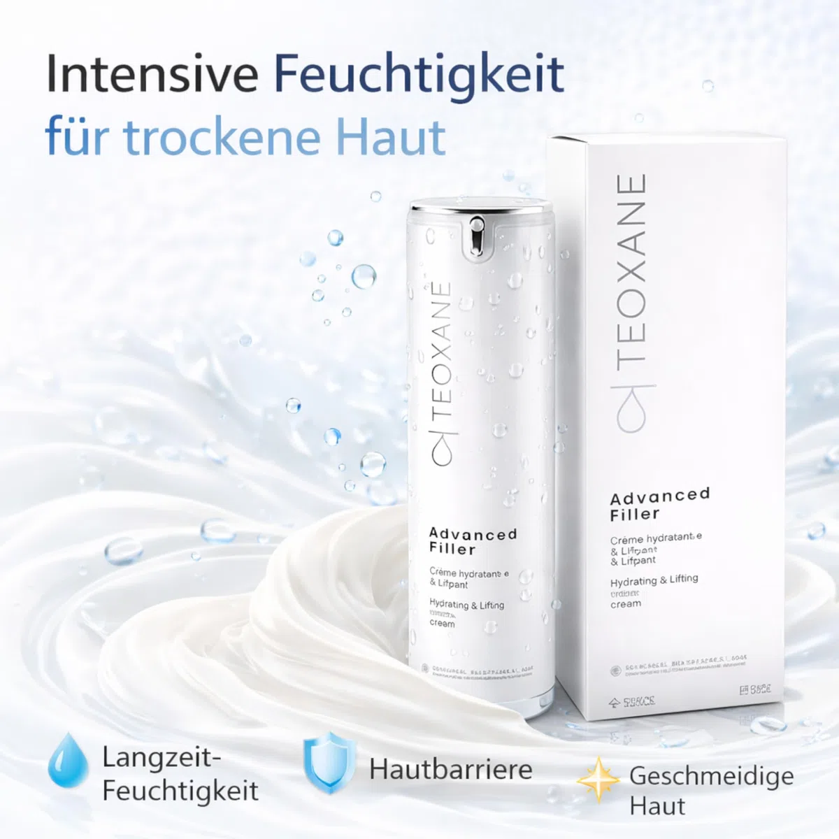 TEOXANE Advanced Filler Creme trockene Haut – Hyaluron Gesichtscreme Anti Aging, feuchtigkeitsspendende Faltencreme, aufpolsternde Gesichtspflege, regenerierende Dermokosmetik, MATRIXYL 3000, 50ml