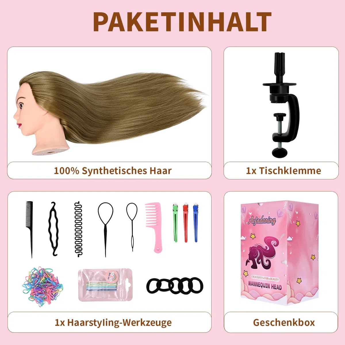 28-Zoll Frisierkopf Kinder mit Perücken Puppenkopf zum Frisieren Mädchen Trainingsköpfe Friseure Ständer Goldgelb
