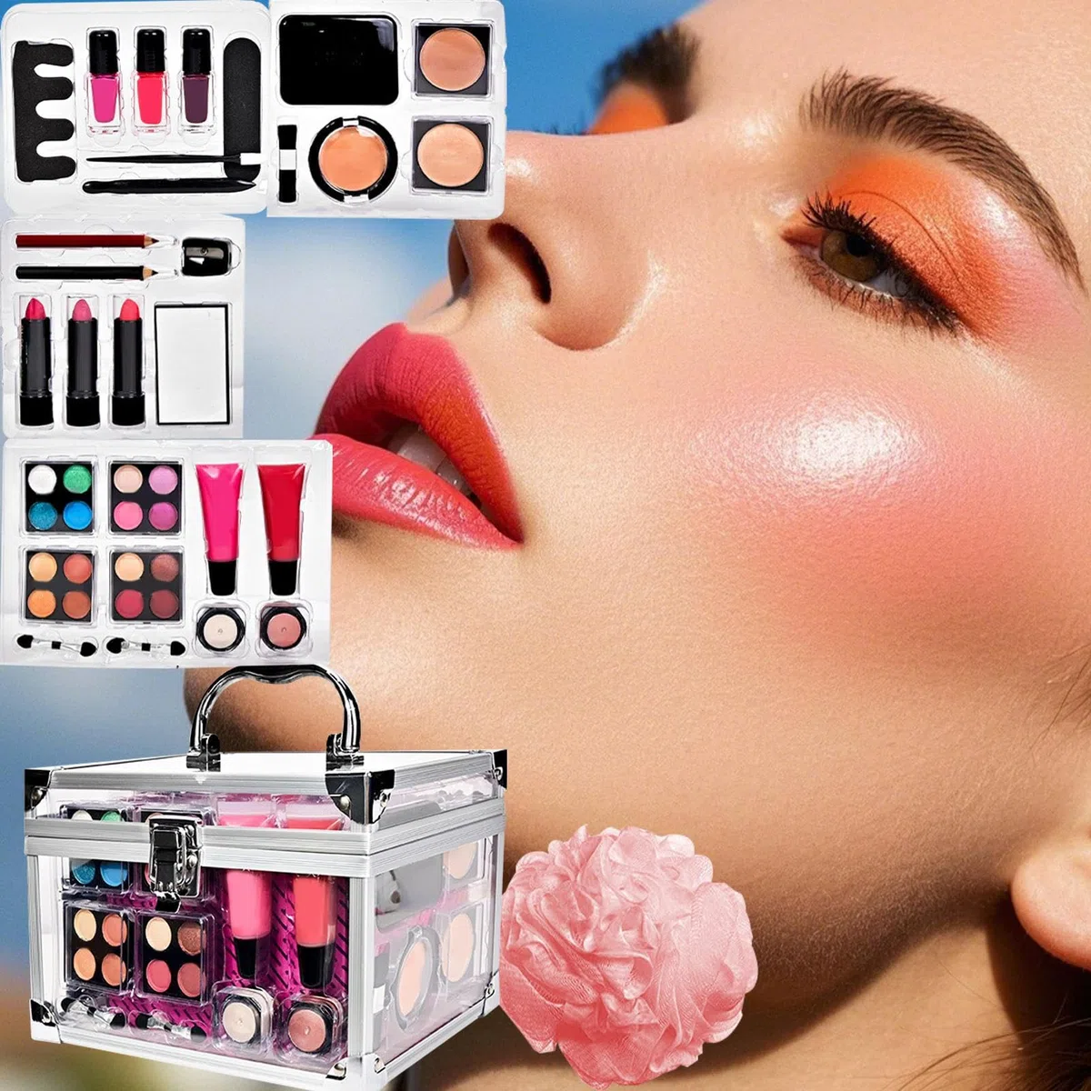 Makeup Starter Kit Für Anfänger Tragbares Reise-Makeup-Set Mit | Contour-Palette, Blush-Pinsel Mit Etui Für Jugendliche, Alltag, Reisen, Bühnenauftritte & Hochzeiten