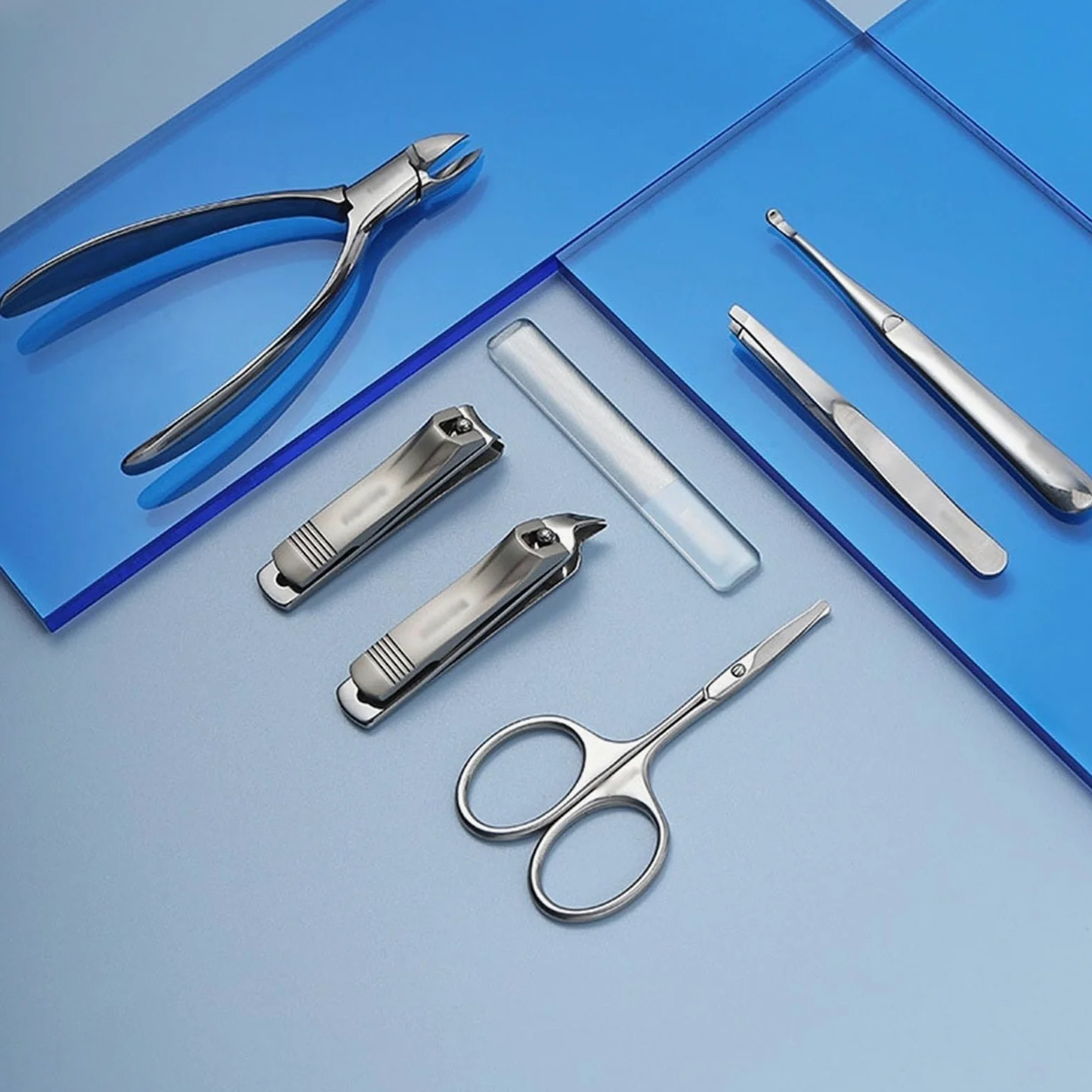 TEESONG Nagelknipser-Set, tragbares Nagelknipser-Set, 7-teilig, für Herren und Damen, Pediküre-Pflegeset, scharfe Finger- und Zehennagelwerkzeuge mit Lederetui (Farbe: Schwarz)
