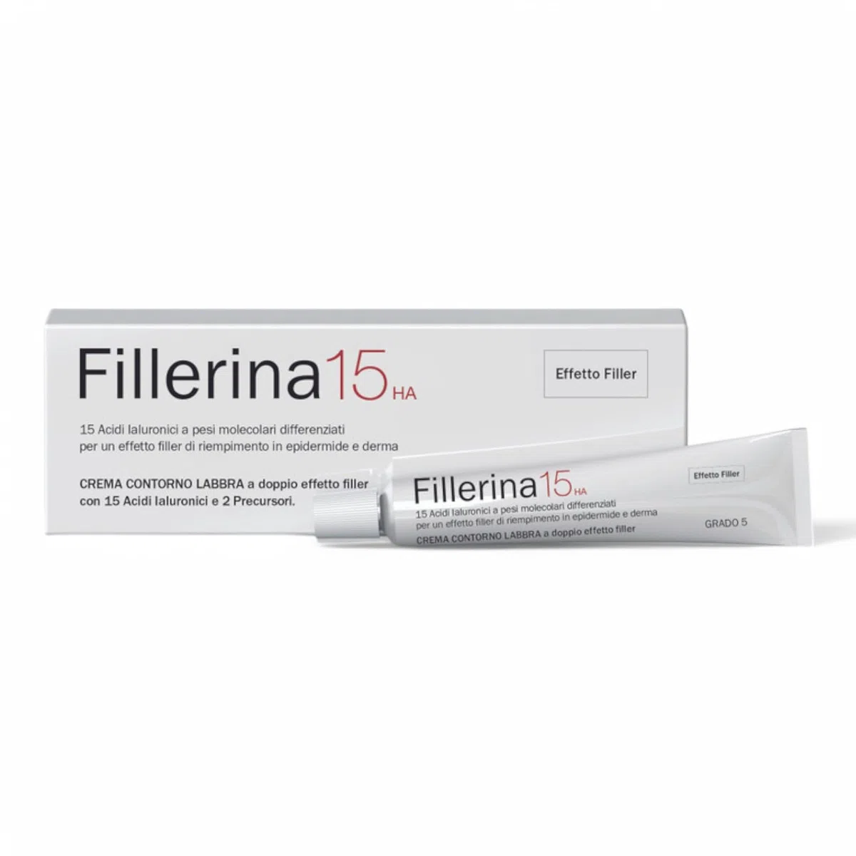 Fillerina 15HA Lippenkonturencreme mit sofortigem und langanhaltendem Filler-Effekt, Anti-Falten, Füllstoff Gr5, 15 ml