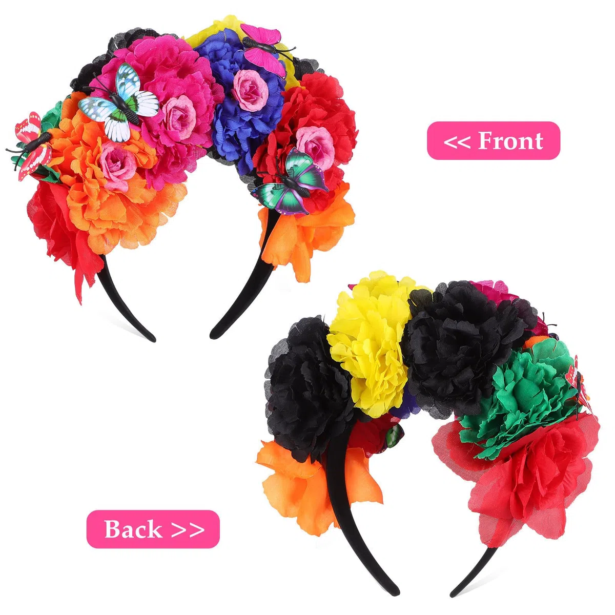 6 x florale Rosenkronen-Stirnbänder für Damen, Party, Festival, Haar-Accessoires, Blumen-Haarbänder für Hochzeit, hawaiianische Kopfbedeckung
