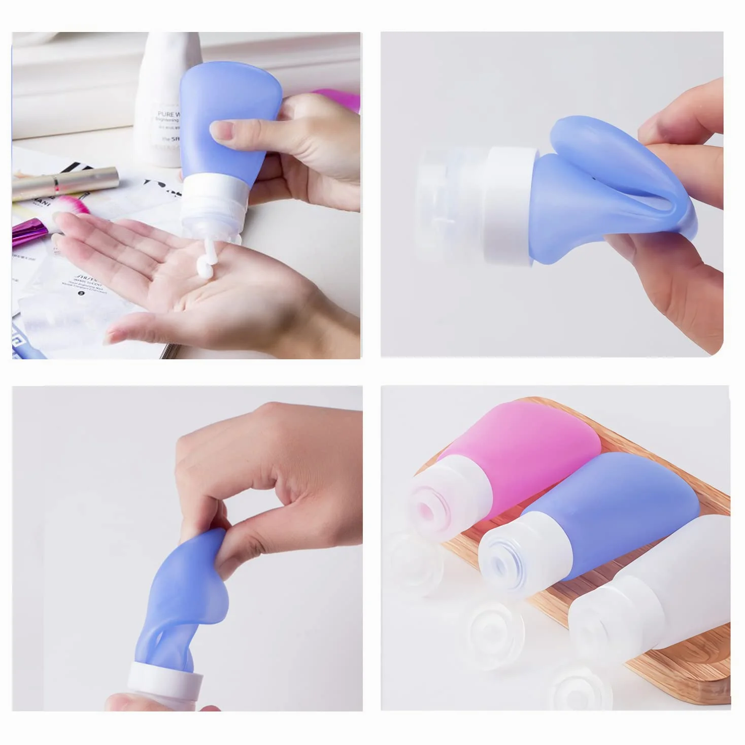 12 Stück 89ml Leer Rosa Silikon Weiche Reiseflasche Nachfüllbar Reisebehälter Tube, Kosmetik Flaschen Set für Creme, Lotion, Shampoo Spülung, Pflegeprodukten + 1 x Waschpad