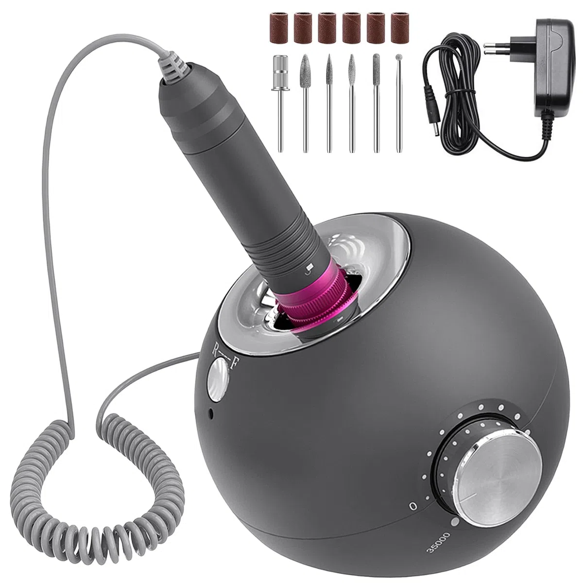 Delanie Nagelfräser 35000 U/Min für Gelnägel Polygel, 6 in 1 Leise Elektrische Nagelfeile Maniküre Pediküreset mit Nagelfräser Aufsätze, Nägel selber machen Entferner für Acrylgel Nagelpflege -Grau