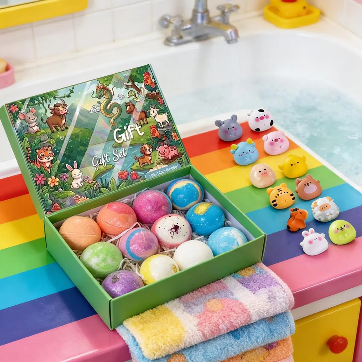 Duftende Badekugeln – 12-teiliges Set, Tierspielzeug | Schaumbälle mit Überraschung – Entspannung zu Hause, Spa, Reisen, Geschenk für Damen und Herren, entspannendes , Körperpflege