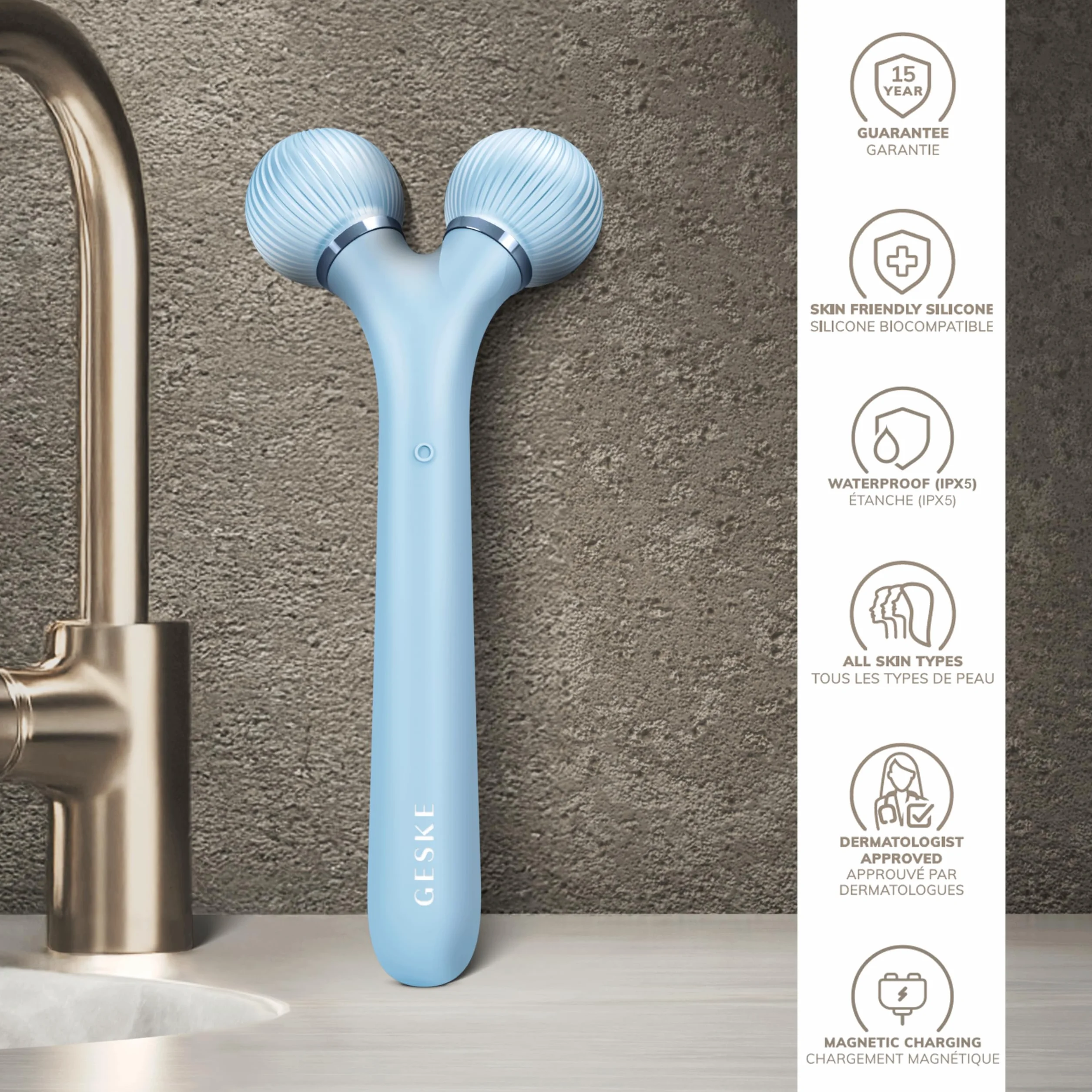 GESKE | SmartAppGuided™ Sonic Facial Roller | 4 in 1 | Gerät für Gesicht | Derma Roller | Professioneller Gesichtsroller | Strafft und definiert die Haut im Gesicht