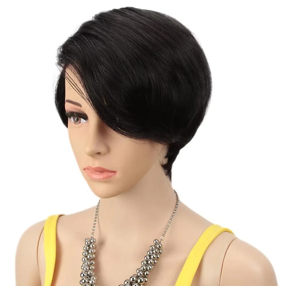 Haarpflege Schwarze Kurz Geschnittene Gerade Bob C Teil Spitze 100% Echthaar Perücken Für Damen Brasilianische Leimlose Alltagsperücke