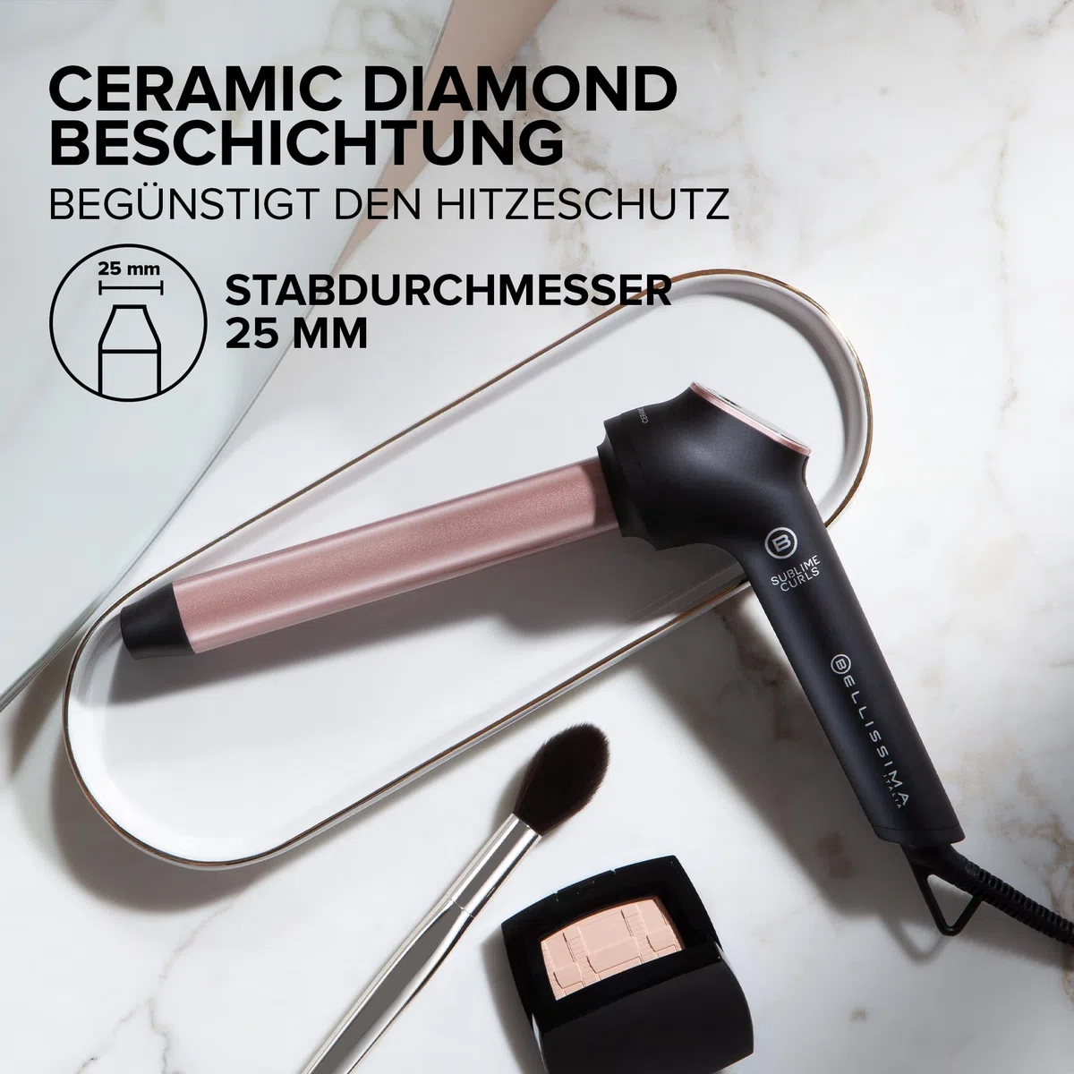 Bellissima Sublime Curls, Lockenstab, 25 mm Durchmesser, Display, 3 Temperaturen, Diamant-Keramik-Beschichtung, konstante Hitze, Anti-Brand-Spitze, Schnellaufheizung, 1,8 m Kabel