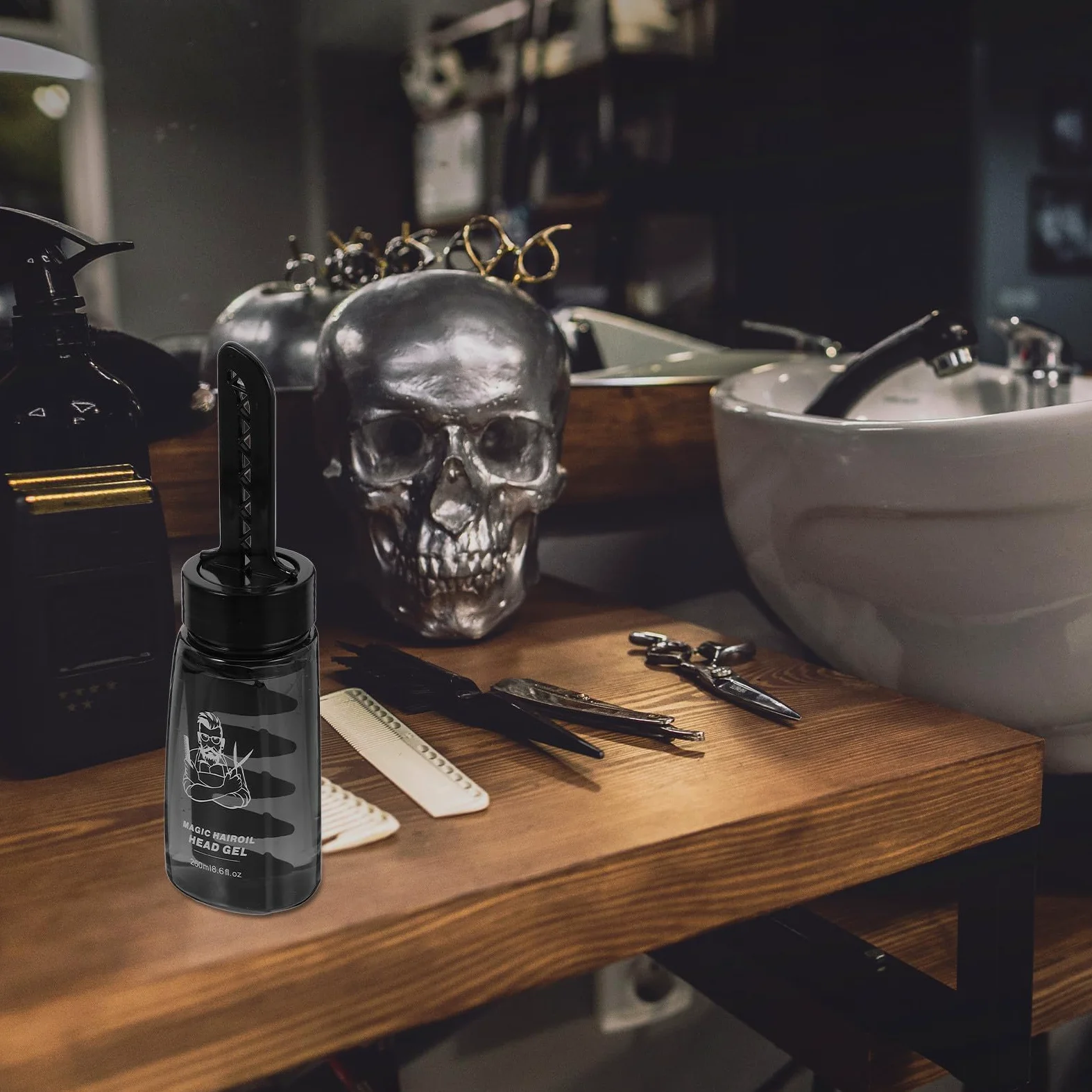 3 Stück-pack Leere Haarstyling Gelflaschen 260ml Schwarz aus Kunststoff mit Praktischem Kamm Einfacher Auftrag für Herren und Friseure
