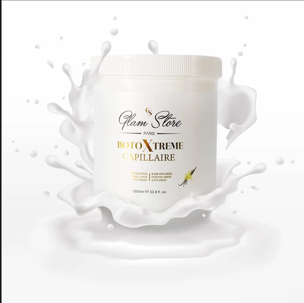 GLAM STORE Botoxtreme Haaraufbaumaske – ultrakonzentrierte Pflege – Keratin – Hyaluronsäure – sehr geschädigtes Haar – 1000 ml (Vanille)