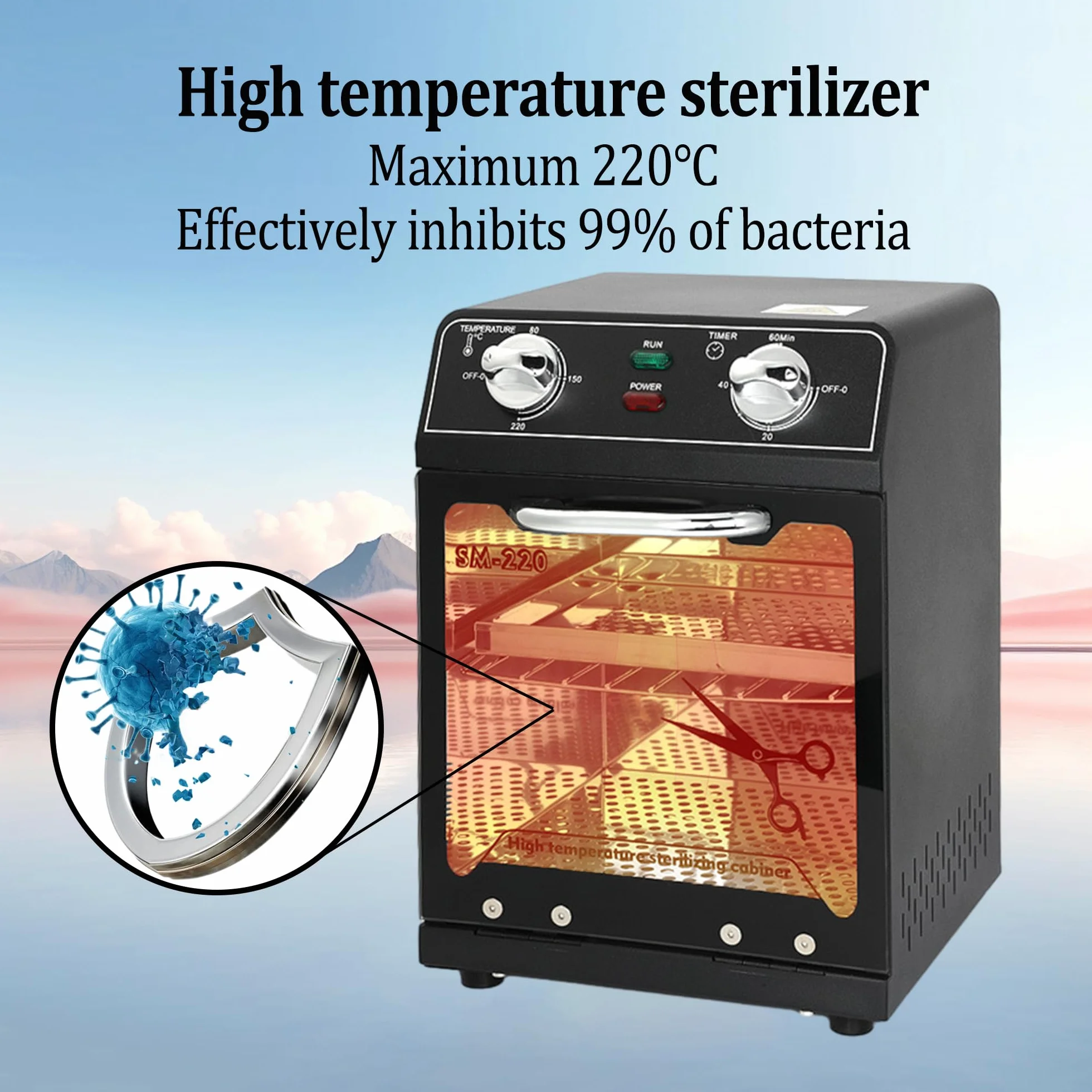 Hochtemperatur-Sterilisator, max. 220°C, mit Temperaturregelung und Timer, für Friseursalon, Spa, Nagelstudio, Werkzeugsterilisator
