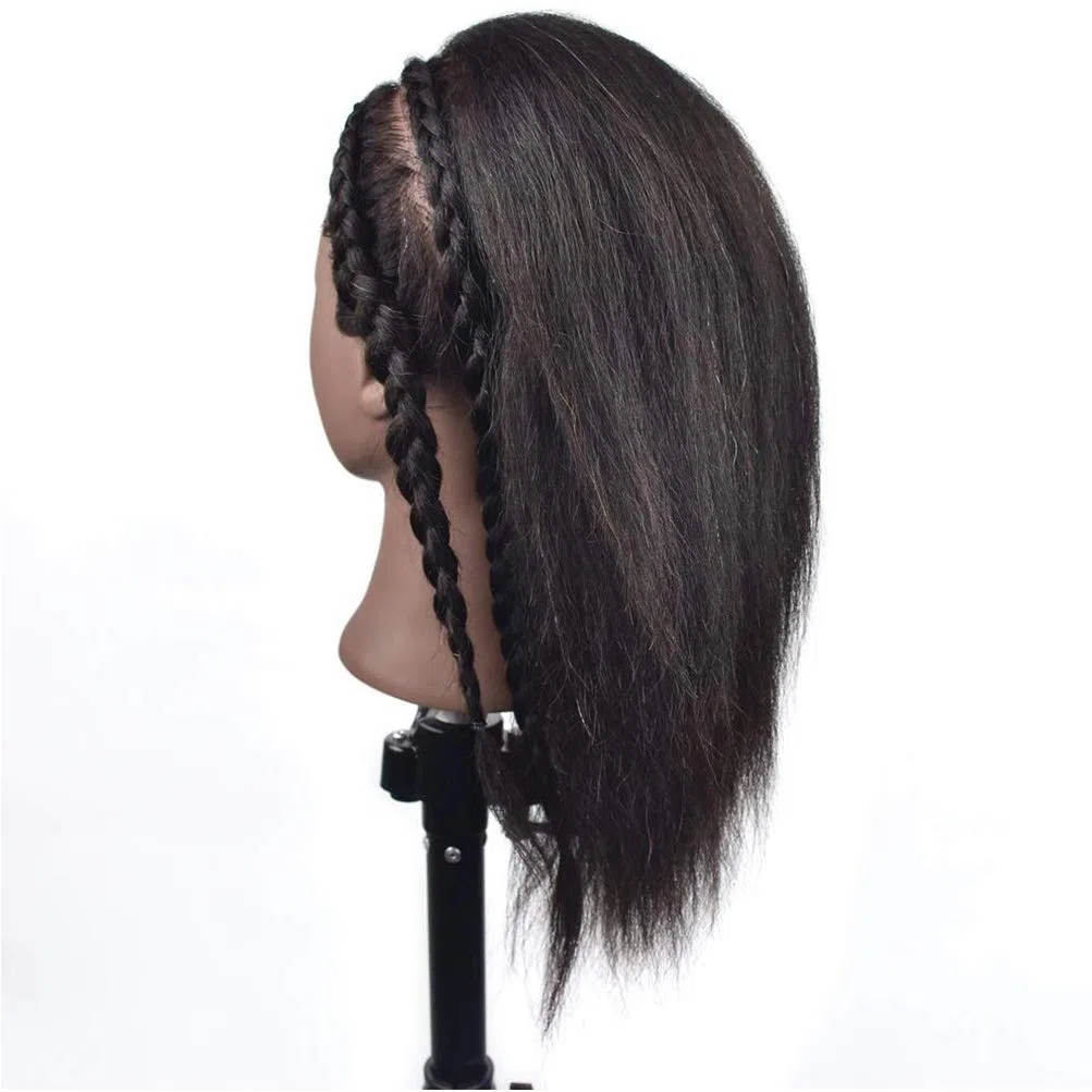 Afro-Mannequin-Kopf aus 100% Echthaar, Friseur-Trainingskopf mit Tischklemme
