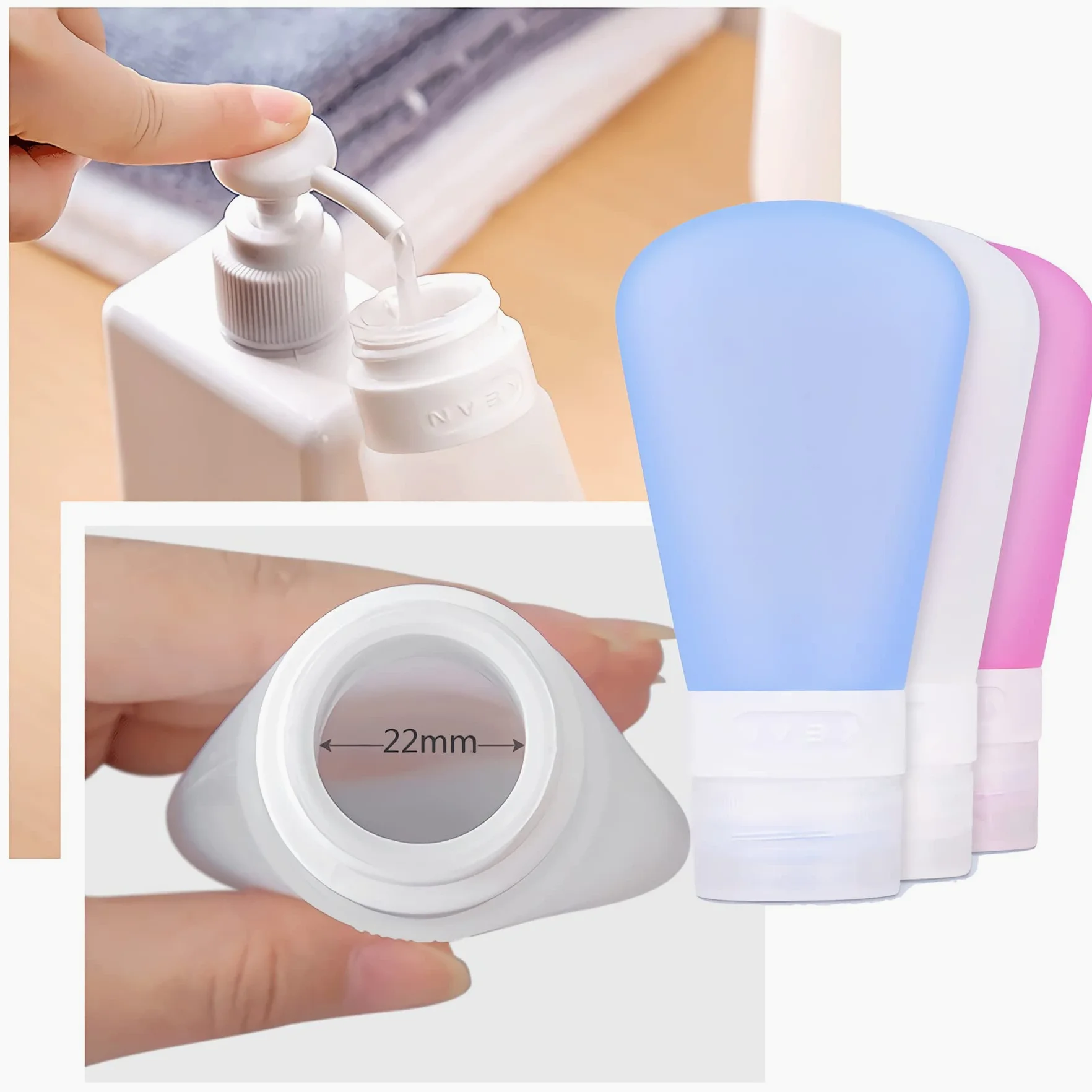 12 Stück 89ml Leer Rosa Silikon Weiche Reiseflasche Nachfüllbar Reisebehälter Tube, Kosmetik Flaschen Set für Creme, Lotion, Shampoo Spülung, Pflegeprodukten + 1 x Waschpad
