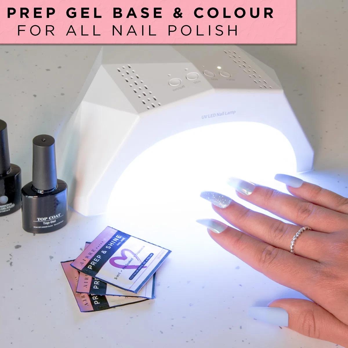 AIRRE 50 Professionelle Alkohol Prep & Shine Nail Wipes (3in1) Alkoholtücher für Gelnägel, Acrylnägel, Press on Nails & Tips Entfernt klebrige Gelschichtrückstände, Bereitet UV/LED Gellack & Falsche