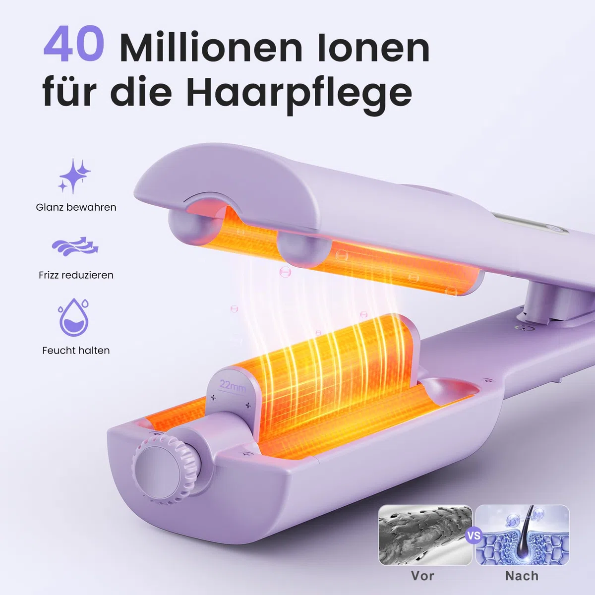 Einstellbar Welleneisen für Haare 4 In 1 Beach Waves Lockenstab 22-38mm 3 Fässer 140-210°C Lila