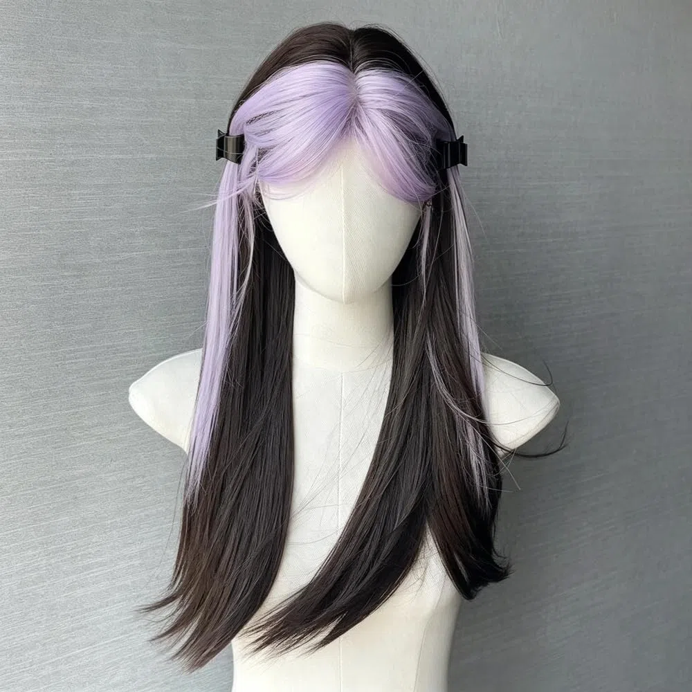 Haarpflege Lange Gerade Damenperücke In Schwarz Und Lila Für Den Gebrauch Cosplay Zärtlichkeit
