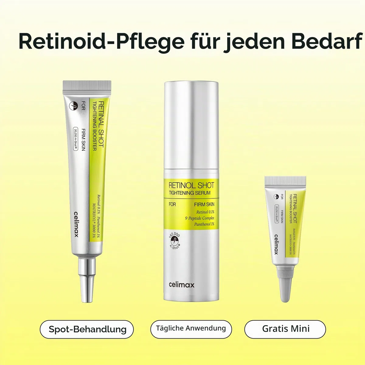 celimax Retinol + Retinal Shot Tightening Serum & Booster Set – Straffende Retinoid-Pflege mit Peptiden gegen Falten, feine Linien, sichtbare Poren und ungleichmäßige Hautstruktur, Korean Skincare