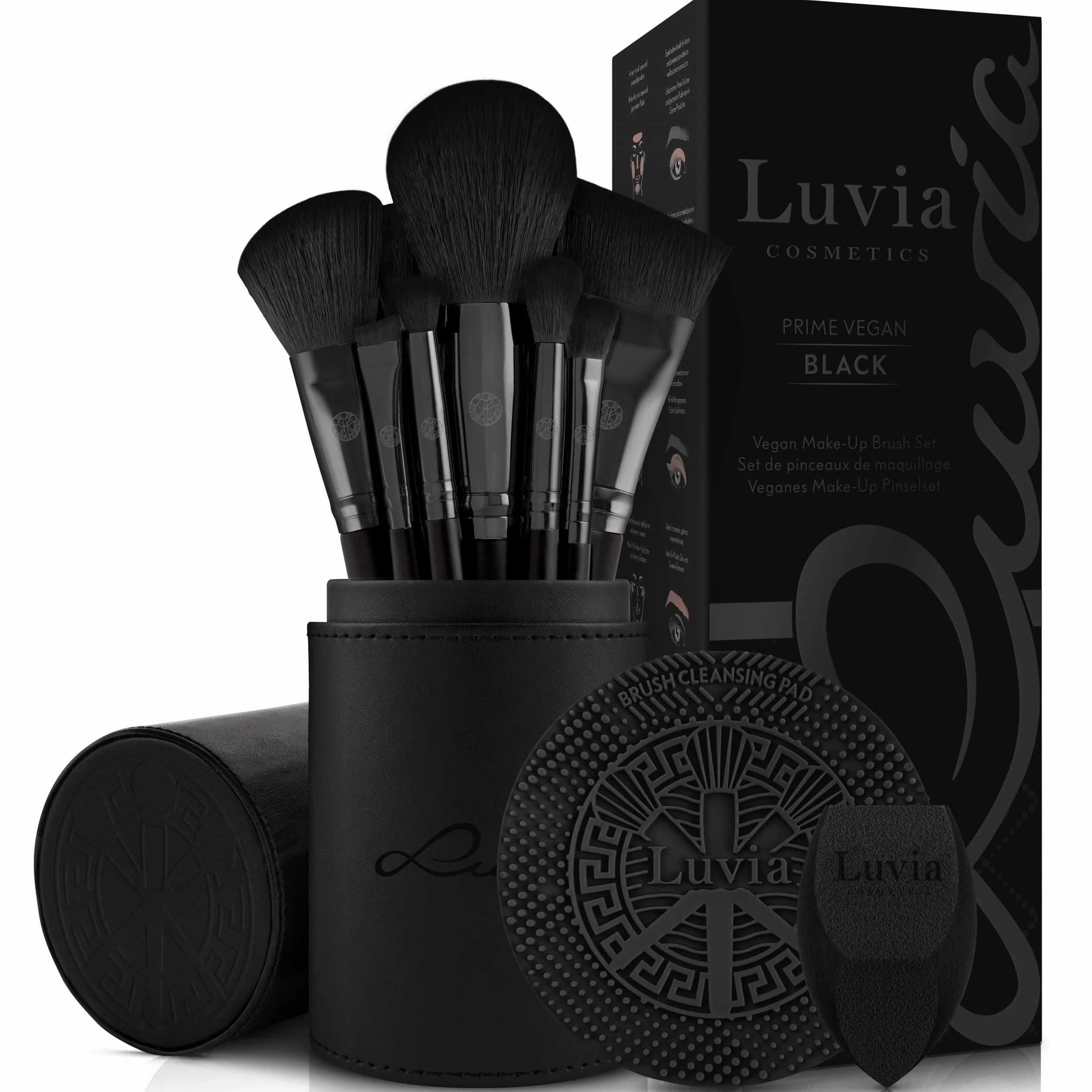 Luvia Make-up Pinselset 15-teilig vegan Profi Schminkpinsel inkl. Blender Reinigungsmatte Pinselaufbewahrung Schwarz