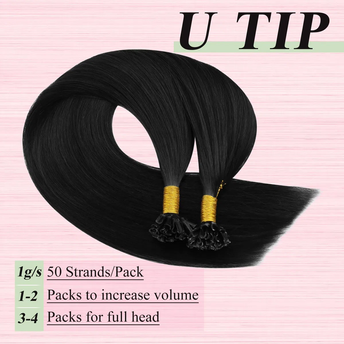 YoungSee Extensions Echthaar Bondings 50 cm Bonding Extensions Echthaar Schwarz U Tip Hair Extensions 1g Remy Keratin Bondings Echthaar Glatt Bonding Haarverlängerung Bondings Echthaar 50g 1