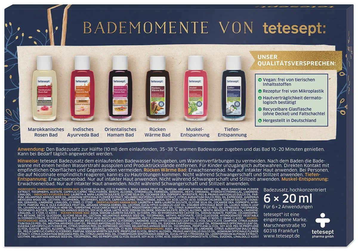 tetesept Bäder Geschenkset Bademomente – Badezusatz Probierset mit Geschenkanhänger - das ideale Präsent für jeden Anlass – 1 x Badeset (6 x 20 ml) (Packung mit 3)