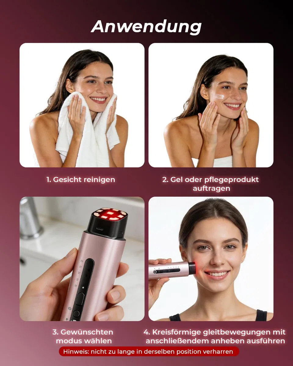 Gesichtsmassagegerät Radiofrequenz 5-in-1, EMS & Lichttherapie, Straffendes Lifting für Gesicht & Hals, Reduziert Falten, Feine Linien & Vergrößerte Poren, Anti-Falten, für Straffere Haut (Roségold)