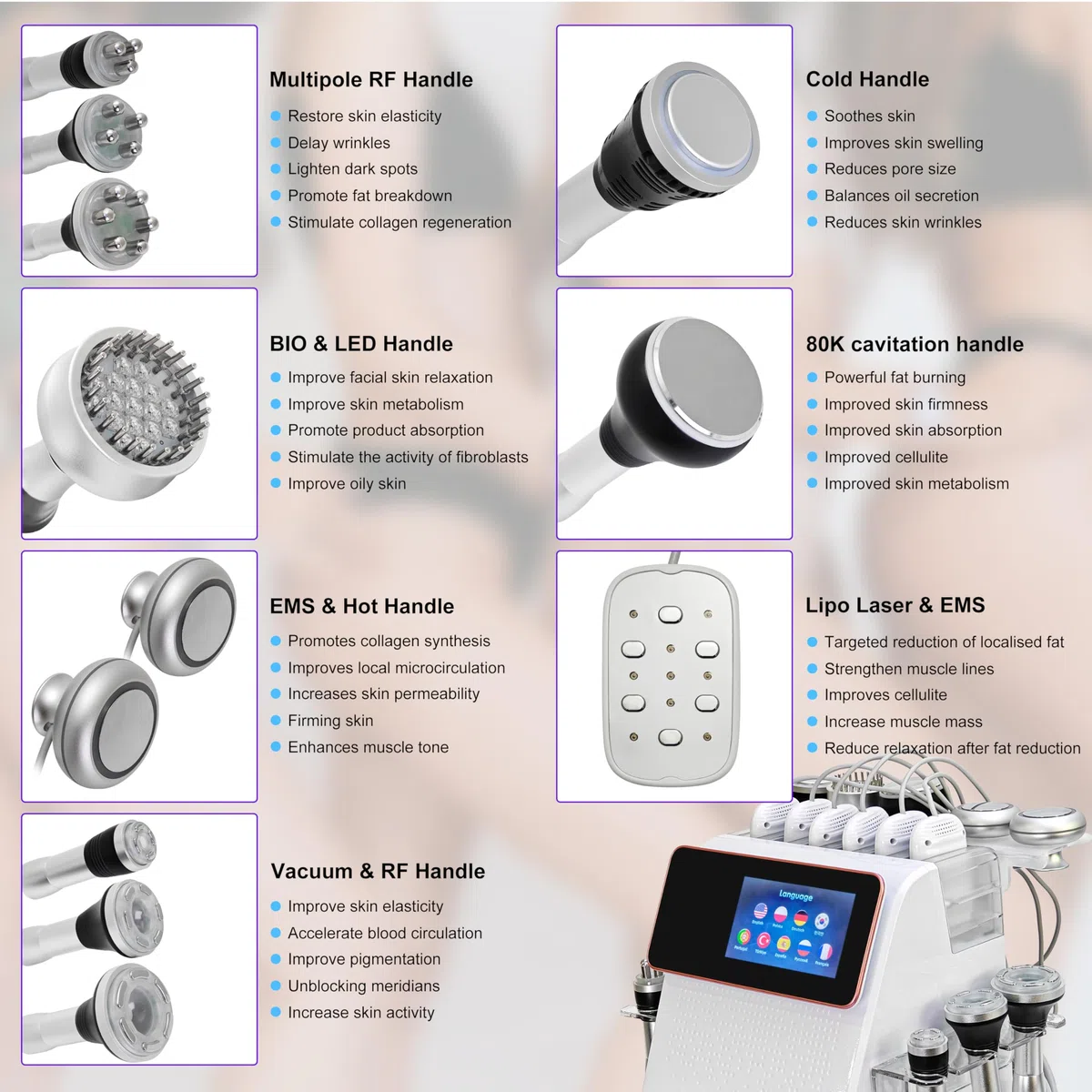 Elitzia ETDSD126 Gesichtskörper-Maschine, 80 K, Kavitation, Fettverbrennung, Ultraschall, Radiofrequenz, Vakuum, LED, Lipo Laser & EMS Kavitation Gerät, Gesichtslifting, Body Shaper, Sculpting