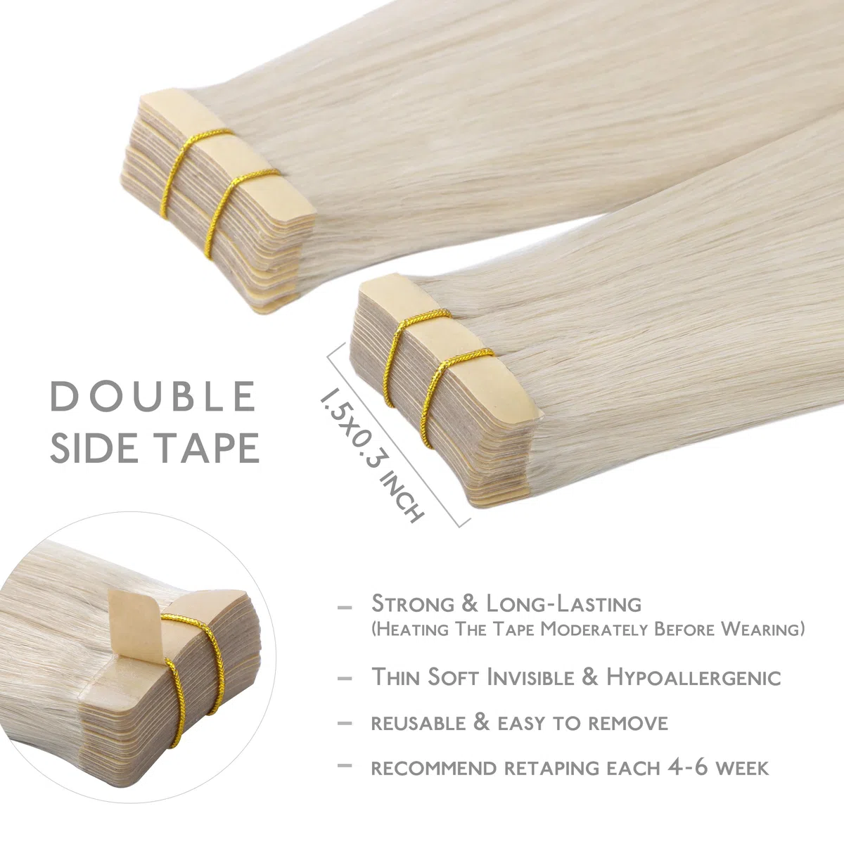 WENNALIFE Tape Extensions Echthaar 50cm 20 Zoll Platinblond Remy Invisible Seidig Gerade Skin Weft